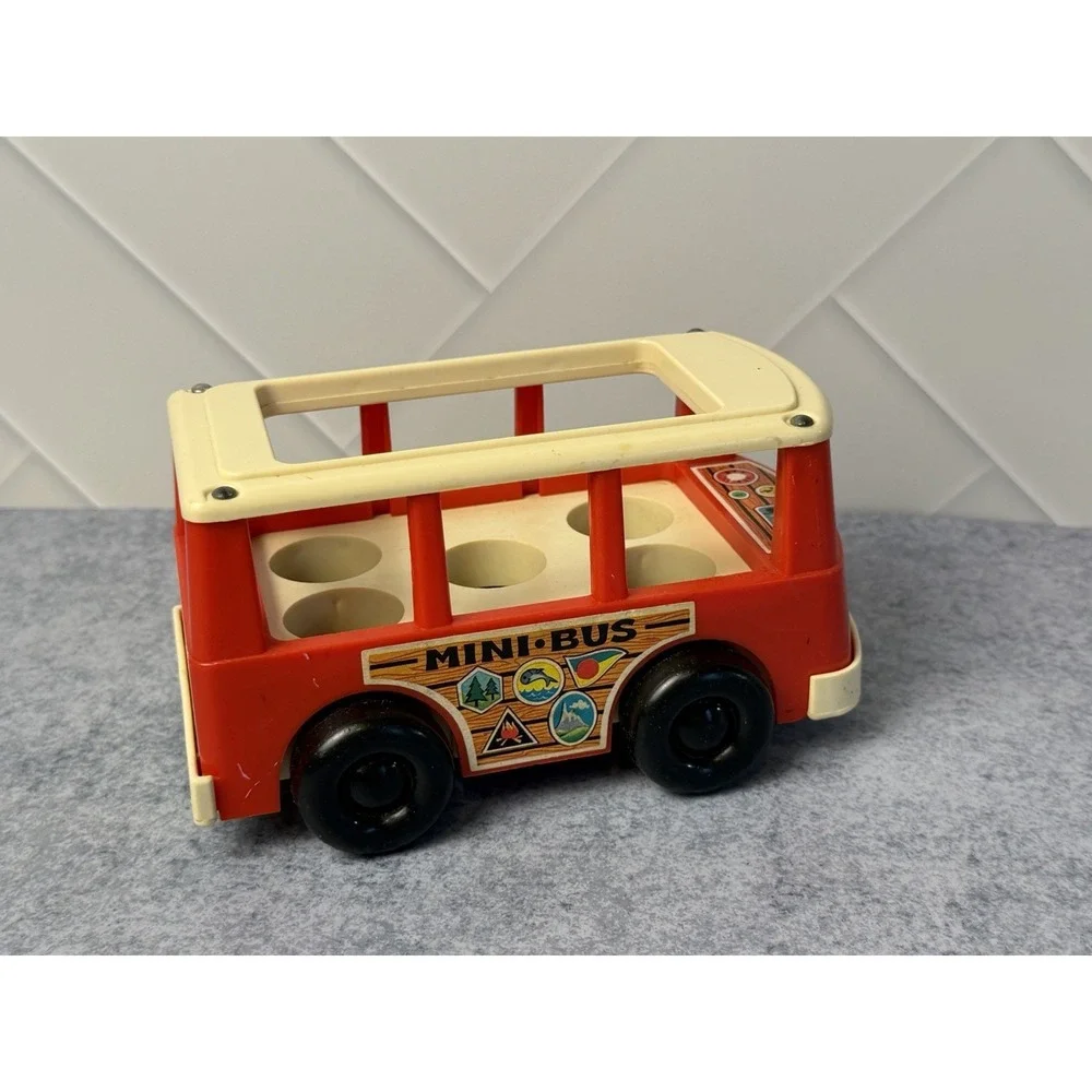 Vintage Fisher Price Little People Mini Bus Red Toy Vehicle FP-141 1969